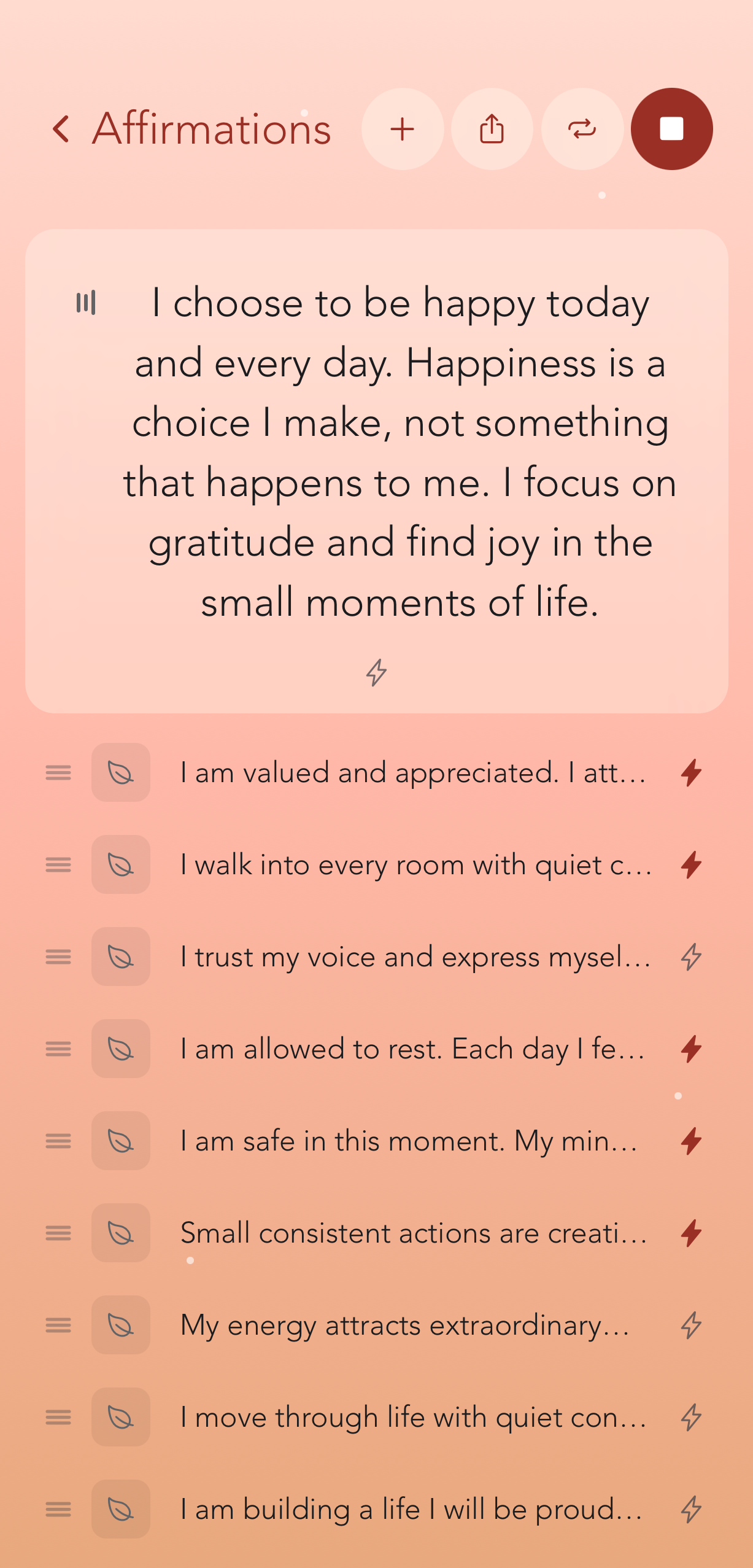 Affirmations screen