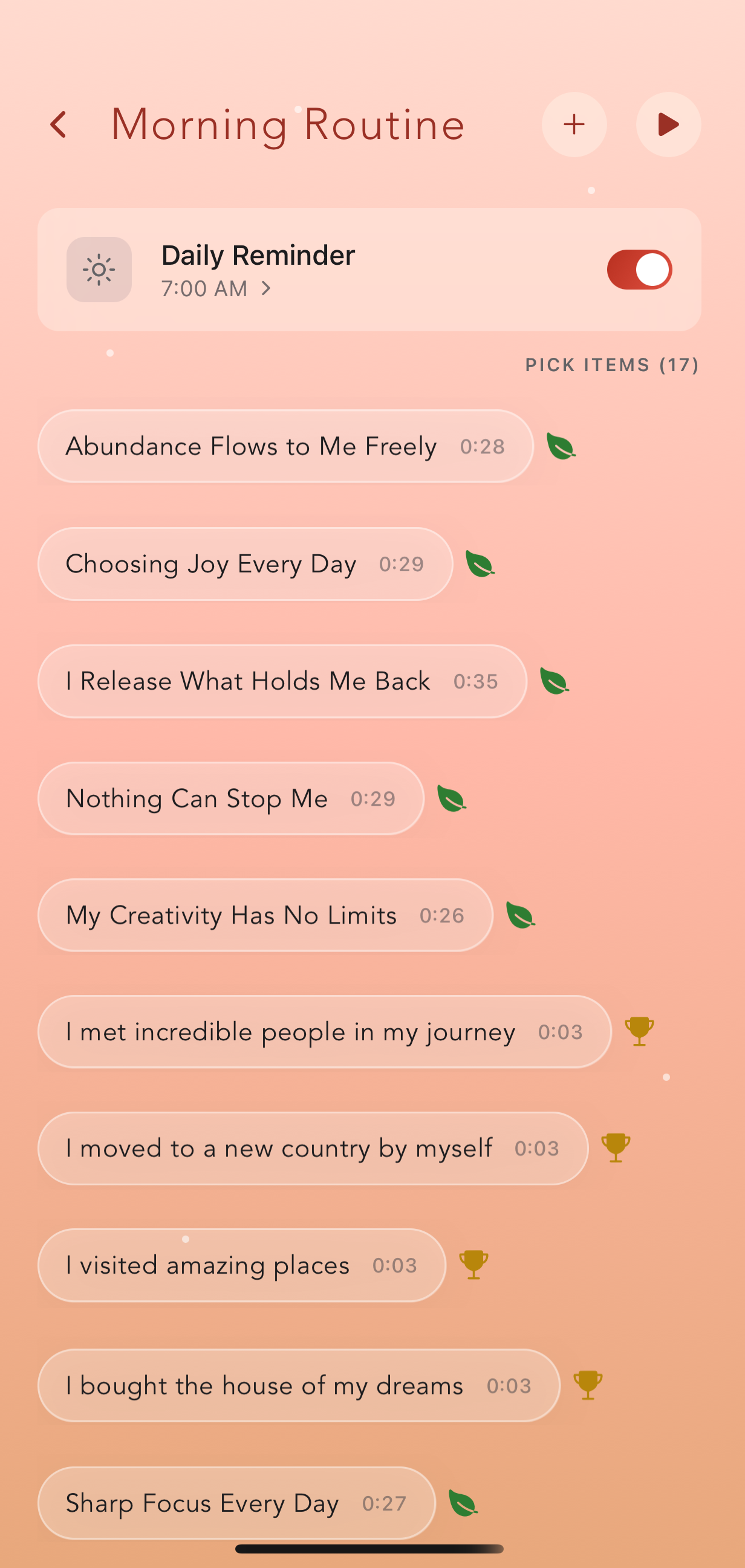 Morning Routine screen