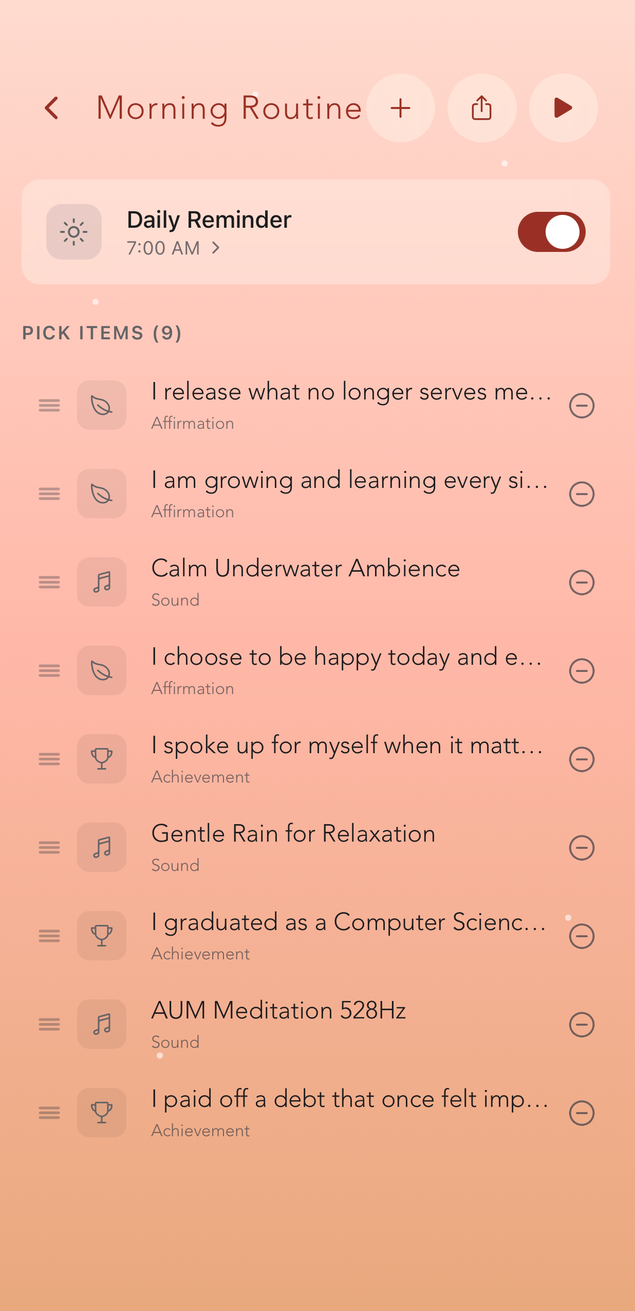 Morning Routine screen