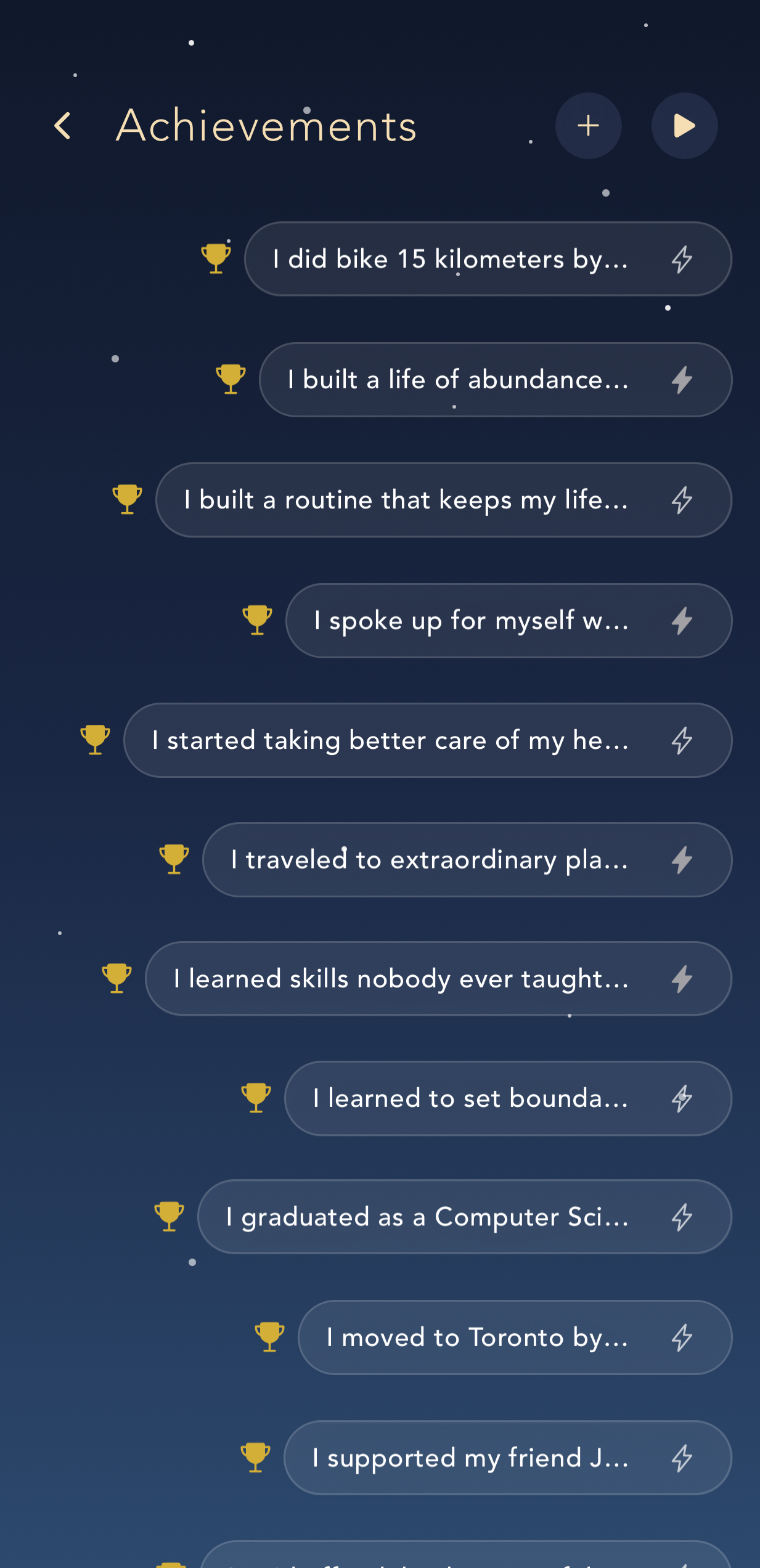 Achievements screen