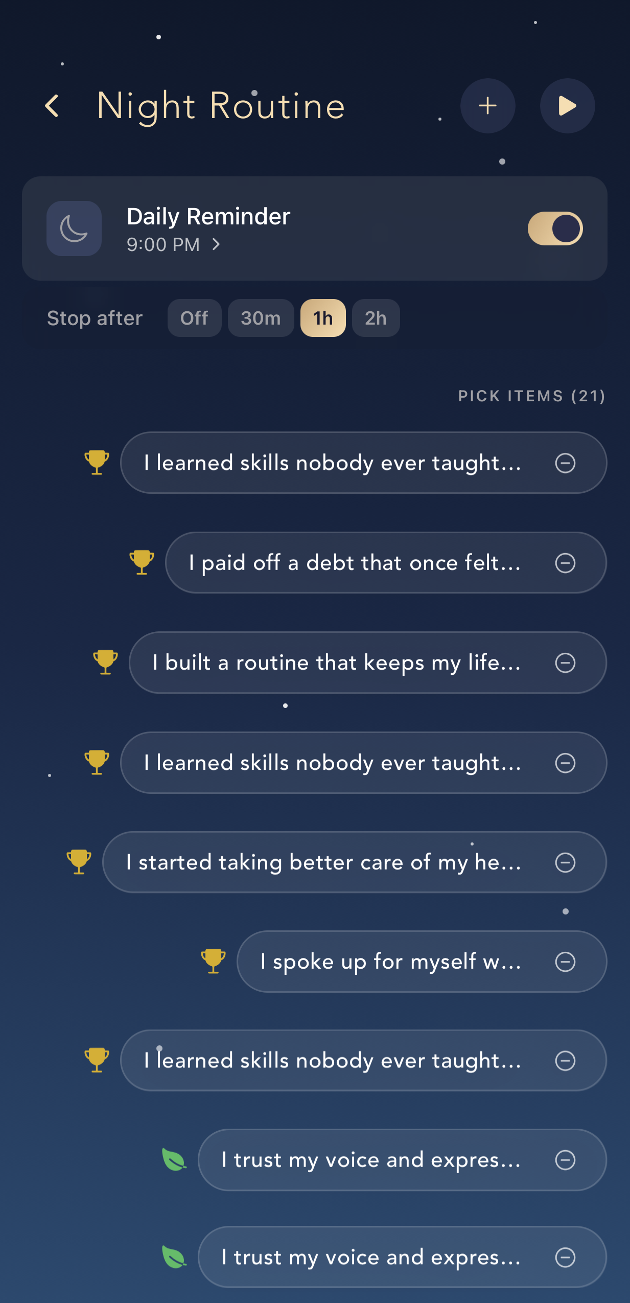 Night Routine screen