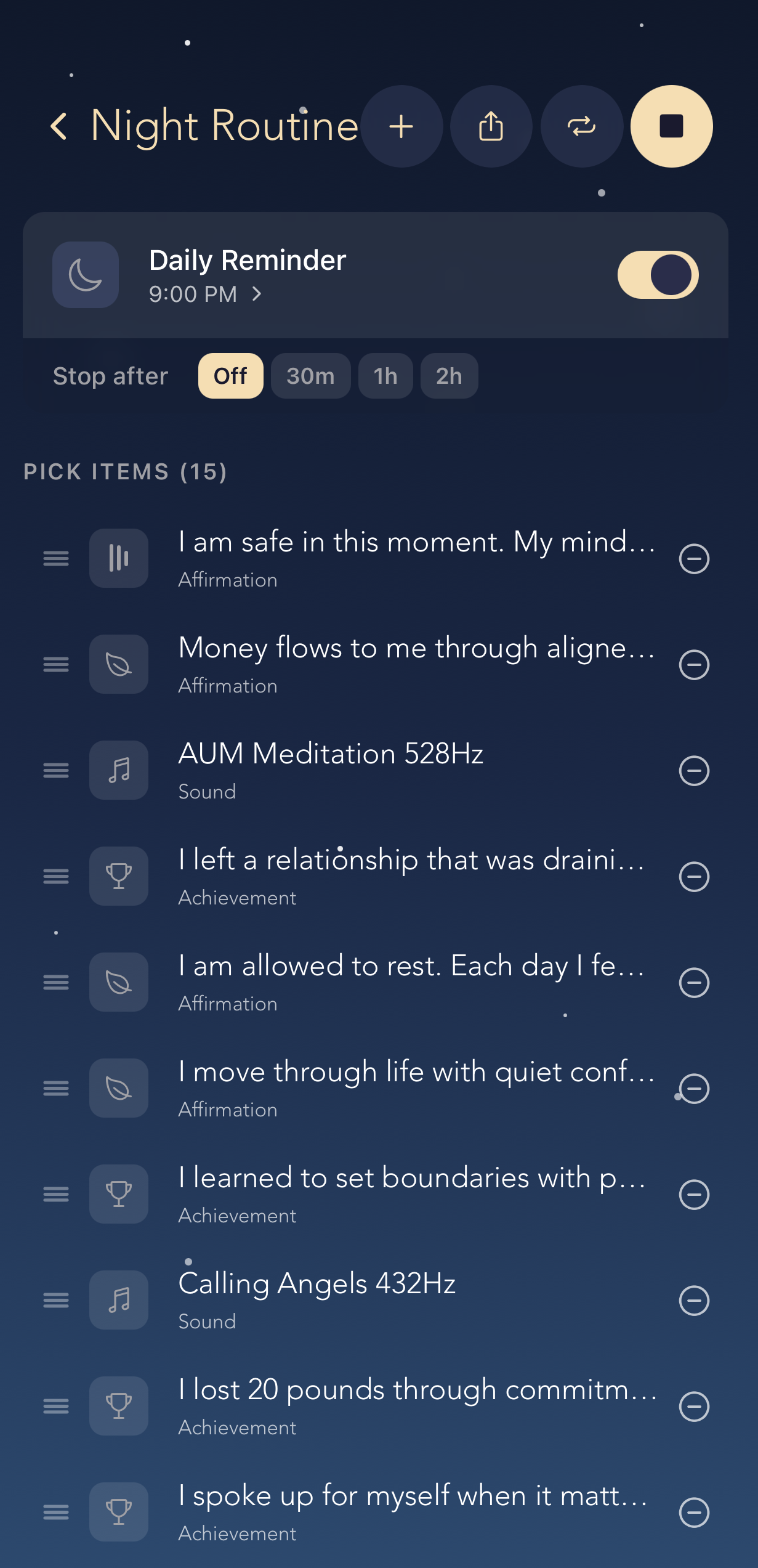 Night Routine screen